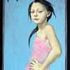 Έργο ζωγραφικής Ι. Μπονάτσου Αερικό. 40Χ32εκ Ακρυλικά .Νεαρό κορίτσι με ροζ φόρεμα σε γαλάζιο φόντο