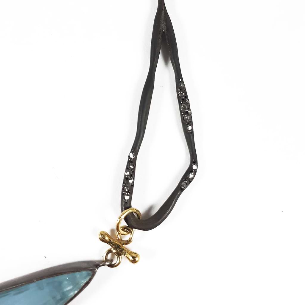 Niki Boli-Unique necklace with Aquamarine, silver, gold and diamonds. Detail