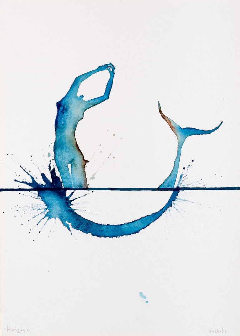 Εργο ζωγραφικής του Νίκου Κόκκαλη. Ακουαρέλλα, 25,5Χ35,5 Γοργόνα σε απλή μορφή με γαλάζιο χρώμα