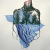 1. Χαρακτικό Κ. Ηλιοπούλου 40Χ30εκ. μικτή τεχνική. Γυμνός κορμός γυναίκας με ασπρόμαυρο σχέδιο &αντανάκλαση με γαλάζιο ρούχο