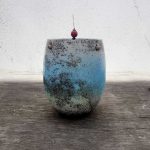 Ilias Christopoulos. Tall box with lid in turquoise shades with raku technique