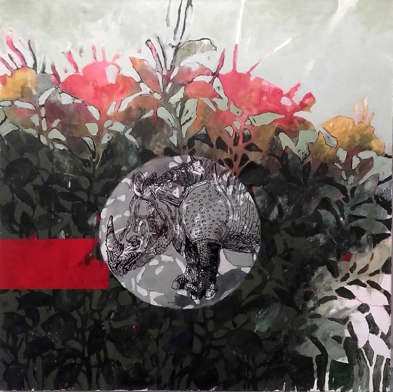 Έλλη Χρυσίδου. Ζωγραφική με ένα Ρινόκερο μέσα σε βλάστηση