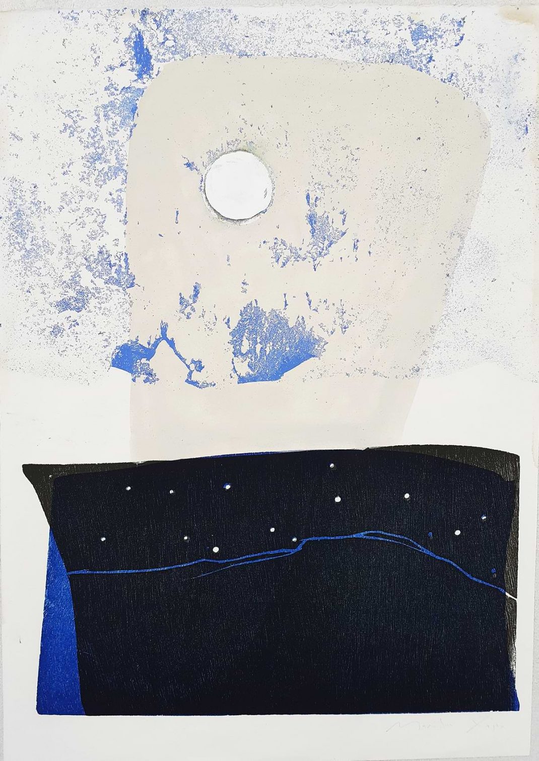 Manolis Charos. Monotype with moonrise