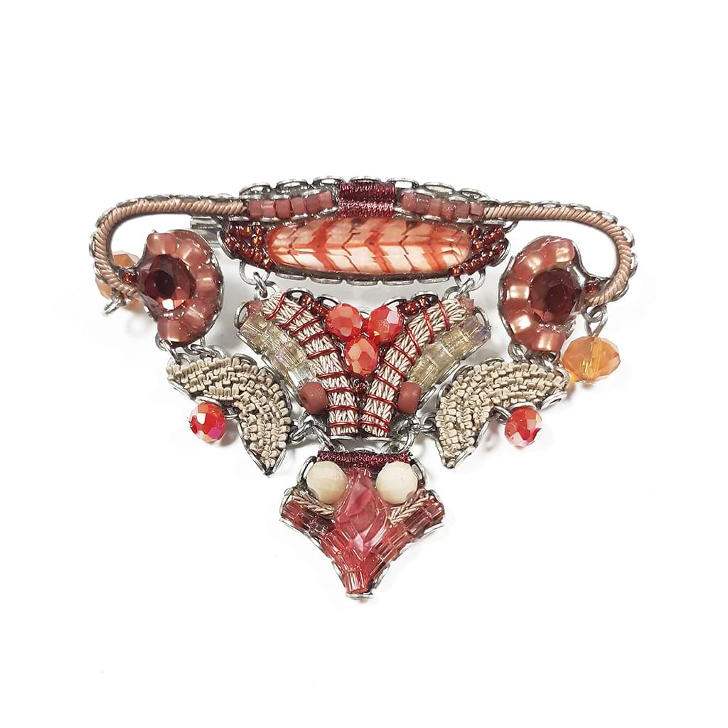Ayala Bar. Brooch with crystals and threads in earthy colors