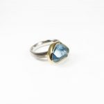 Mary Margoni. Ring with triangular aquamarine & 18ct gold & silver