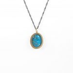 Niki Boli. pendant with oval double Turquoise & Rutile crystal & 14k gold