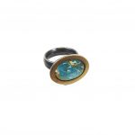 Niki Boli. Dublet ring with turquoise and rutile and 14K gold