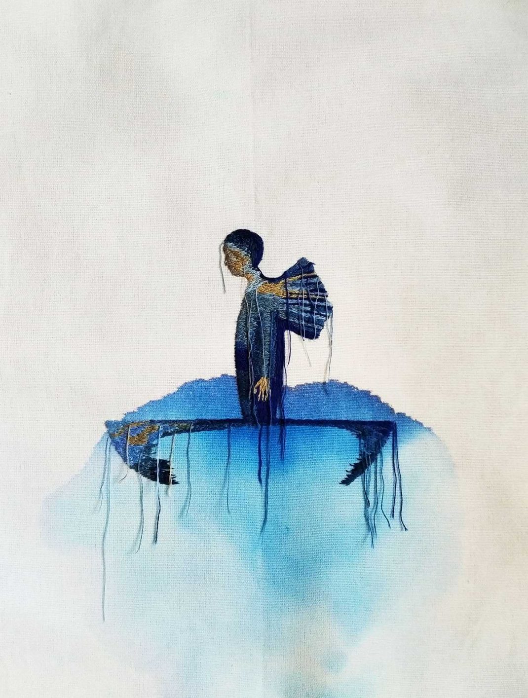 Iphigeneia Zdoukou. Embroidery on hand, figure of an angel on a boat