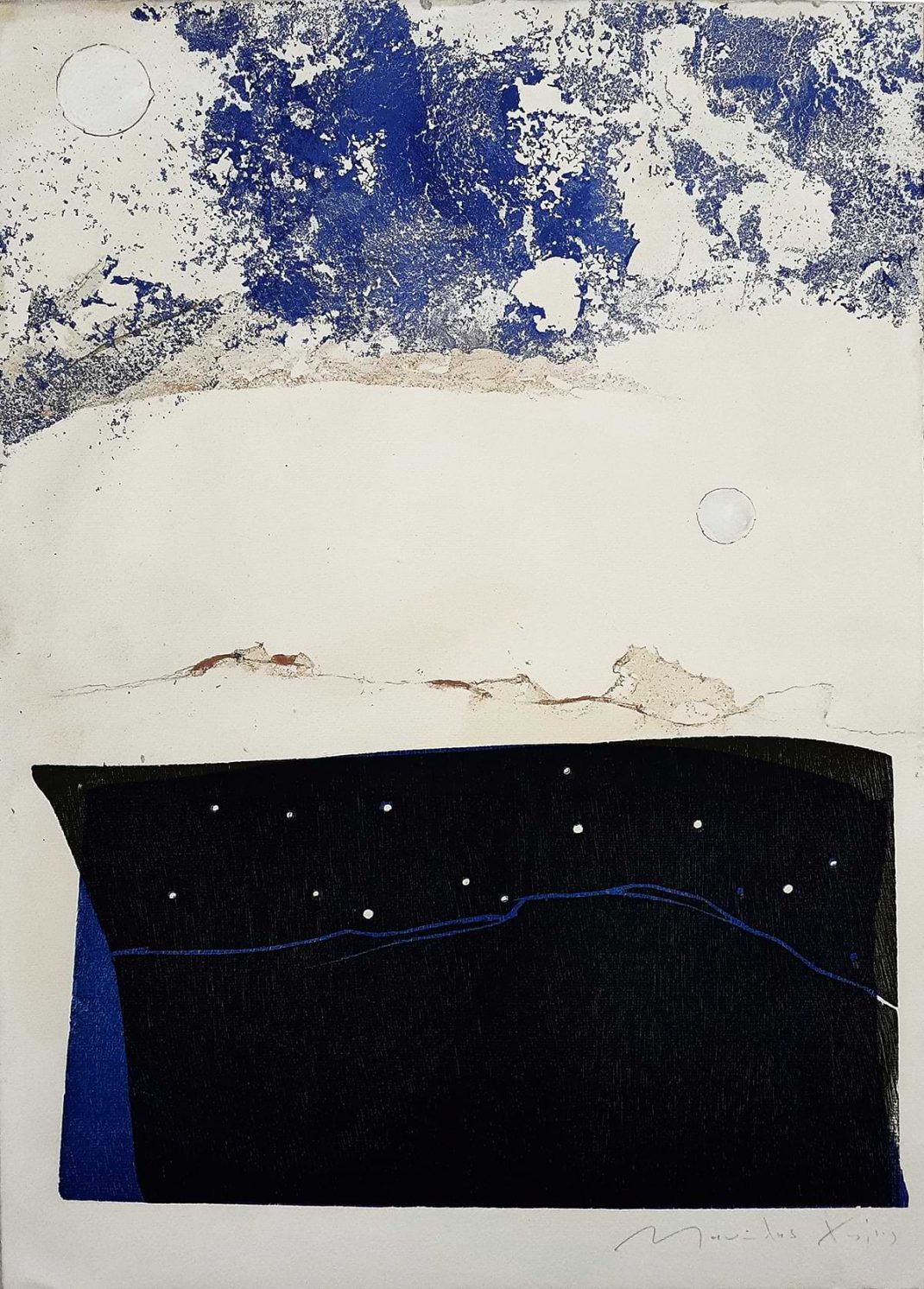 Manolis Charos.Two moons, Monoprint