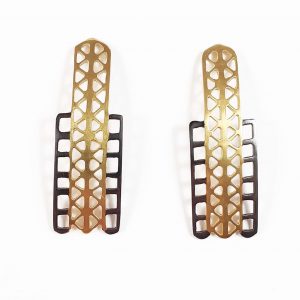 Katerina Malami. Simple earrings with geometric patterns in silver, gold plated and oxidized.