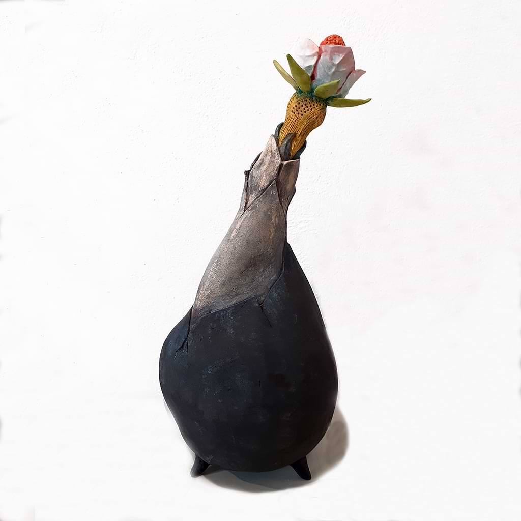 Nikolas Bliatkas, Ceramic vase with stoneware clay, glazed inside and patinated with oxides outside. The flower is a detachable cap.