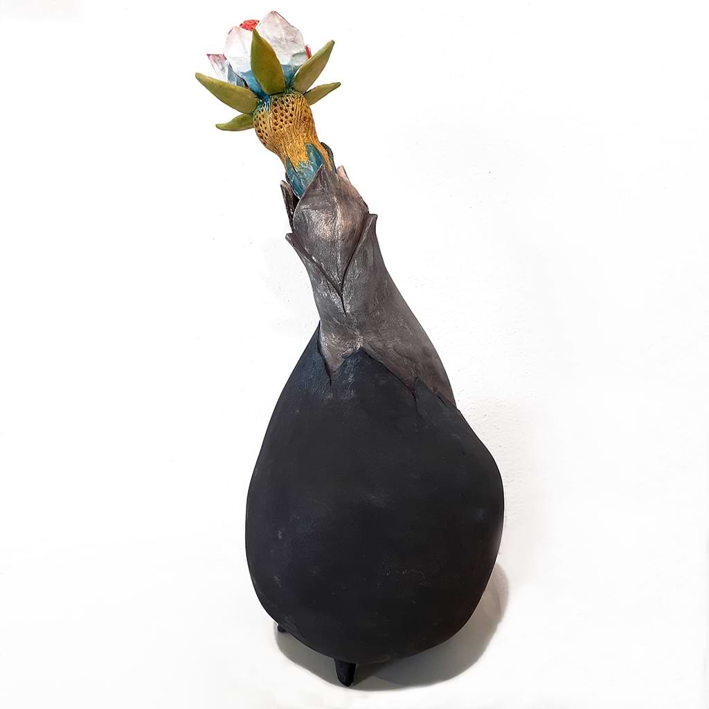 Nikolas Bliatkas, Ceramic vase with stoneware clay, glazed inside and patinated with oxides outside. The flower is a detachable cap.Side view